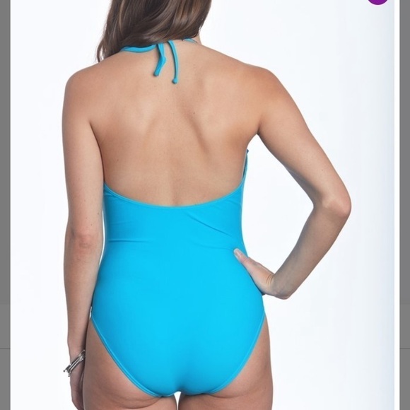 New with Tags Turquoise Ruffle Halter one piece - Picture 5 of 8